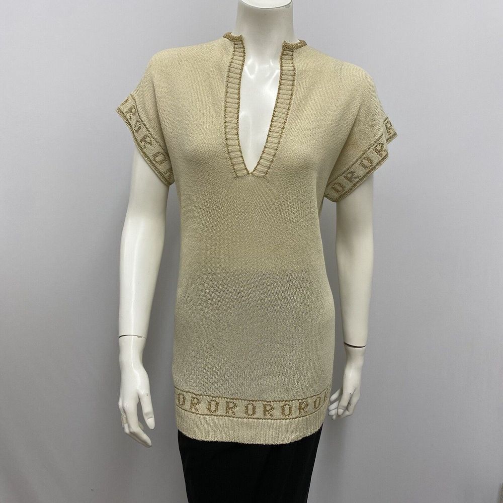 Vintage Krizia Maglia Knit Tunic Sweater Top Says "ORO" Means Gold 44 Small‎ S